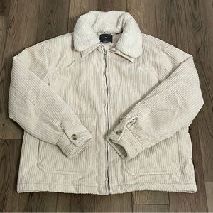 H&M Corduroy Cream‎ Puff Bomber Jacket Removable Collar